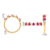 Pear-shaped ruby half eternity ring with diamonds for women, featuring Rosec Jewels' elegant ring design.