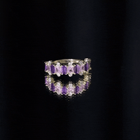 Lab Created Pink Sapphire and Amethyst Half Eternity Band with Diamond