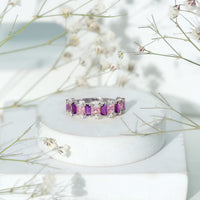 Lab Created Pink Sapphire and Amethyst Half Eternity Band with Diamond