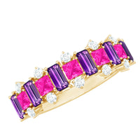 Lab Created Pink Sapphire and Amethyst Half Eternity Band with Diamond