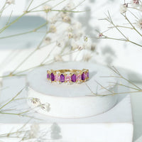 Lab Created Pink Sapphire and Amethyst Half Eternity Band with Diamond