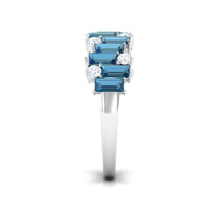 Baguette London Blue Topaz Uneven Eternity Ring with Diamond