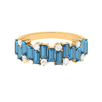 Baguette London Blue Topaz Uneven Eternity Ring with Diamond