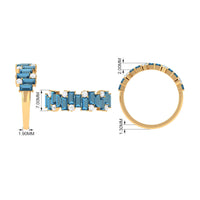 Baguette London Blue Topaz Uneven Eternity Ring with Diamond