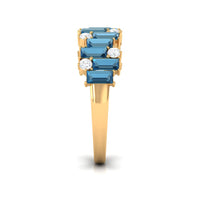 Baguette London Blue Topaz Uneven Eternity Ring with Diamond