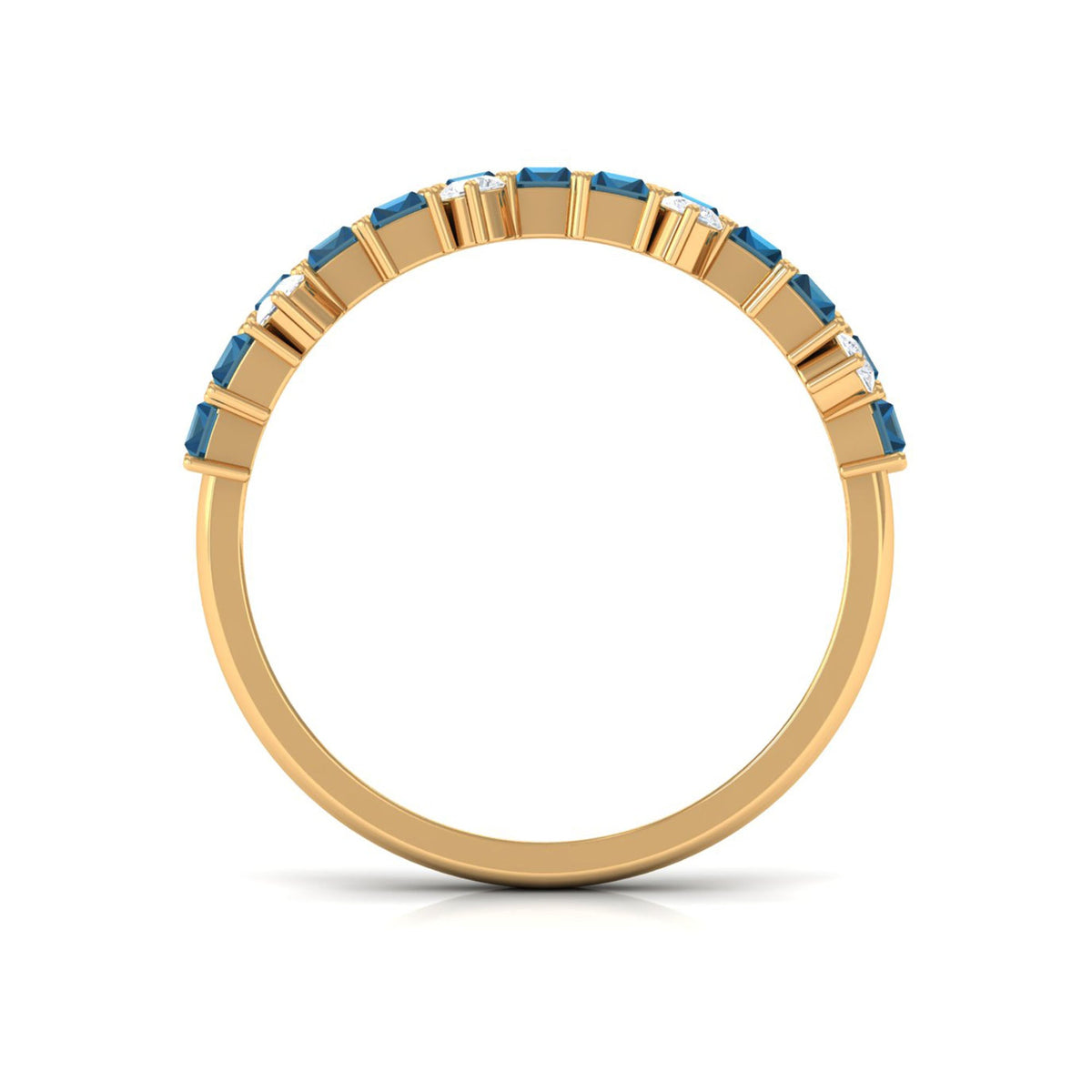 Baguette London Blue Topaz Uneven Eternity Ring with Diamond