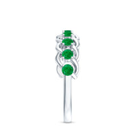 Genuine green emerald braided half eternity ring by Rosec Jewels featuring alternating emerald stones on a sleek band