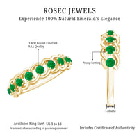 Genuine green emerald braided half eternity ring by Rosec Jewels featuring a continuous band of emeralds and intricate braid design.