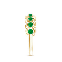 Genuine green emerald braided half eternity band ring by Rosec Jewels featuring intricate design and vibrant emerald gemstones.