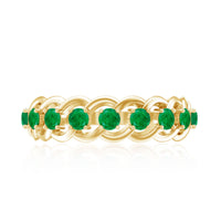 Genuine green emerald braided half eternity band ring by Rosec Jewels featuring a continuous row of emeralds on a sterling silver band.