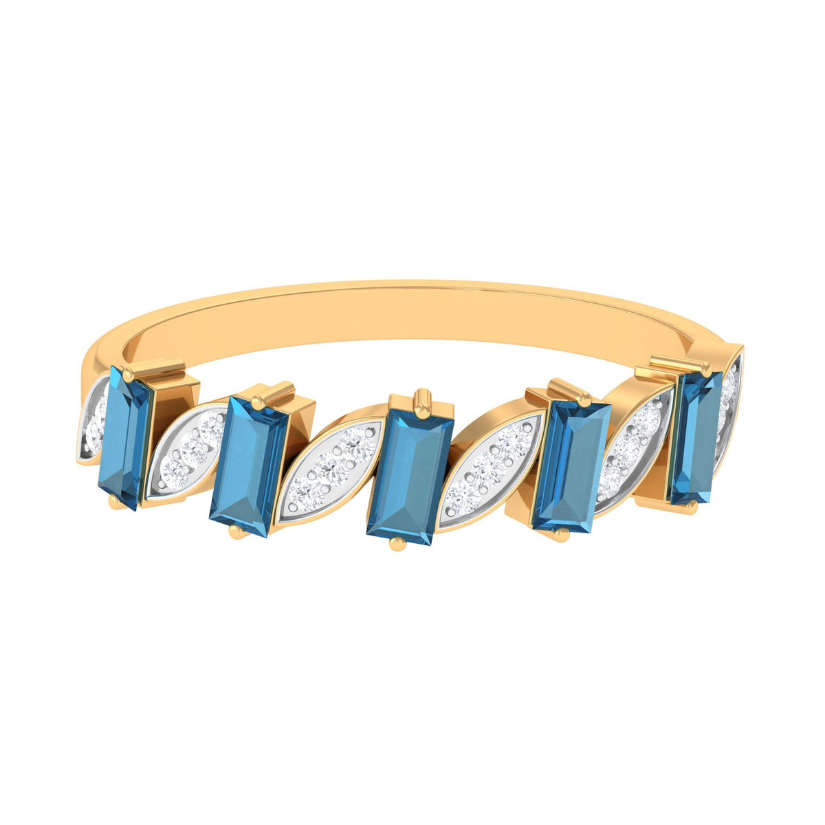 Baguette London Blue Topaz and Diamond Designer Eternity Band