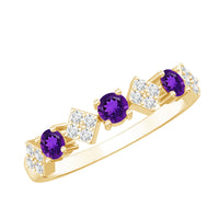 Real amethyst half eternity ring with diamonds for women, crafted by Rosec Jewels, featuring vibrant purple stones and sparkling accents.