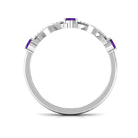 Natural oval amethyst half eternity ring with diamonds from Rosec Jewels, showcasing a delicate band with alternating gemstone and diamond accents.