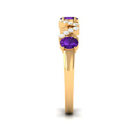 Natural oval amethyst half eternity ring with diamond accents, crafted by Rosec Jewels, showcasing the detailed gemstone setting.