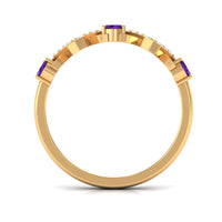 Natural oval amethyst half eternity ring with diamond accents, crafted by Rosec Jewels, showcasing a silver band and elegant gemstone setting.