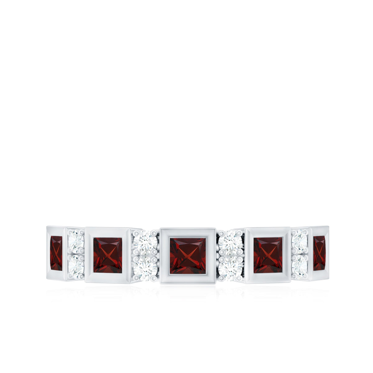 Certified Natural Garnet Diamond Half Eternity Anniversary Ring