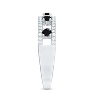 Round Cut Black Onyx and Diamond Half Eternity Band Ring