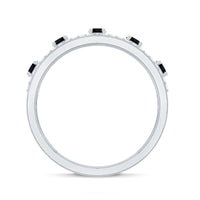 Round Cut Black Onyx and Diamond Half Eternity Band Ring