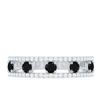 Round Cut Black Onyx and Diamond Half Eternity Band Ring