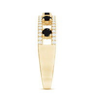 Round Cut Black Onyx and Diamond Half Eternity Band Ring