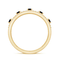 Round Cut Black Onyx and Diamond Half Eternity Band Ring