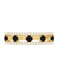 Round Cut Black Onyx and Diamond Half Eternity Band Ring