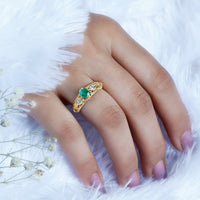Natural emerald diamond antique-style engagement ring by Rosec Jewels featuring a central emerald gemstone and vintage-inspired design.