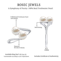 Natural Freshwater Pearl 2 Stone Engagement Ring with Diamond