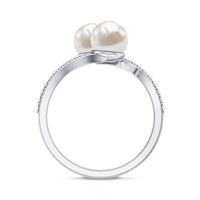 Natural Freshwater Pearl 2 Stone Engagement Ring with Diamond