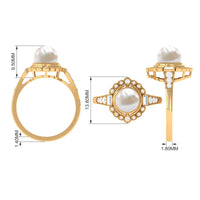 Vintage Inspired 3 Carat Freshwater Pearl Engagement Ring with Diamond