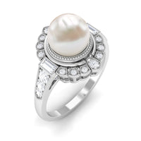Vintage Inspired 3 Carat Freshwater Pearl Engagement Ring with Diamond