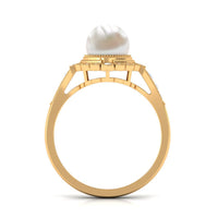 Vintage Inspired 3 Carat Freshwater Pearl Engagement Ring with Diamond