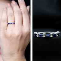 Blue Sapphire and Diamond Half Eternity Ring