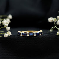 Blue Sapphire and Diamond Half Eternity Ring