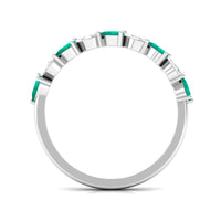 Natural Pear Shape Emerald Half Eternity Ring in East West Style