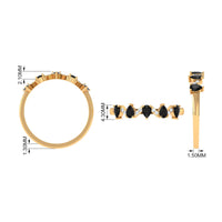 Pear Black Onyx Half Eternity Band Ring with Diamond