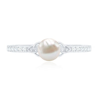 Cultured 2 Carat Freshwater Pearl Diamond Promise Ring with Celtic Knot