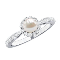 Cultured Freshwater Pearl 2 Carat Engagement Ring with Diamond Halo