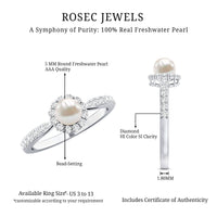Cultured Freshwater Pearl 2 Carat Engagement Ring with Diamond Halo