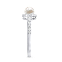 Cultured Freshwater Pearl 2 Carat Engagement Ring with Diamond Halo