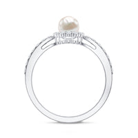 Cultured Freshwater Pearl 2 Carat Engagement Ring with Diamond Halo
