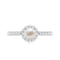 Cultured Freshwater Pearl 2 Carat Engagement Ring with Diamond Halo
