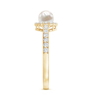 Cultured Freshwater Pearl 2 Carat Engagement Ring with Diamond Halo