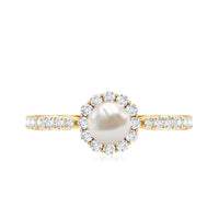 Cultured Freshwater Pearl 2 Carat Engagement Ring with Diamond Halo
