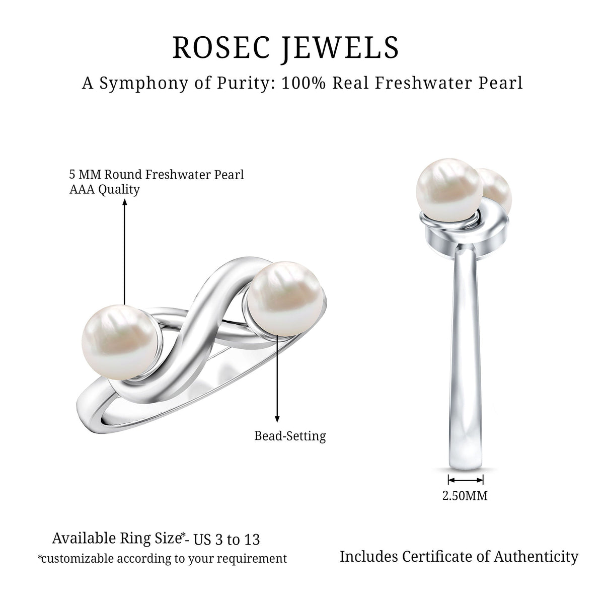 4 Carat Toi et Moi Freshwater Pearl Infinity Promise Ring