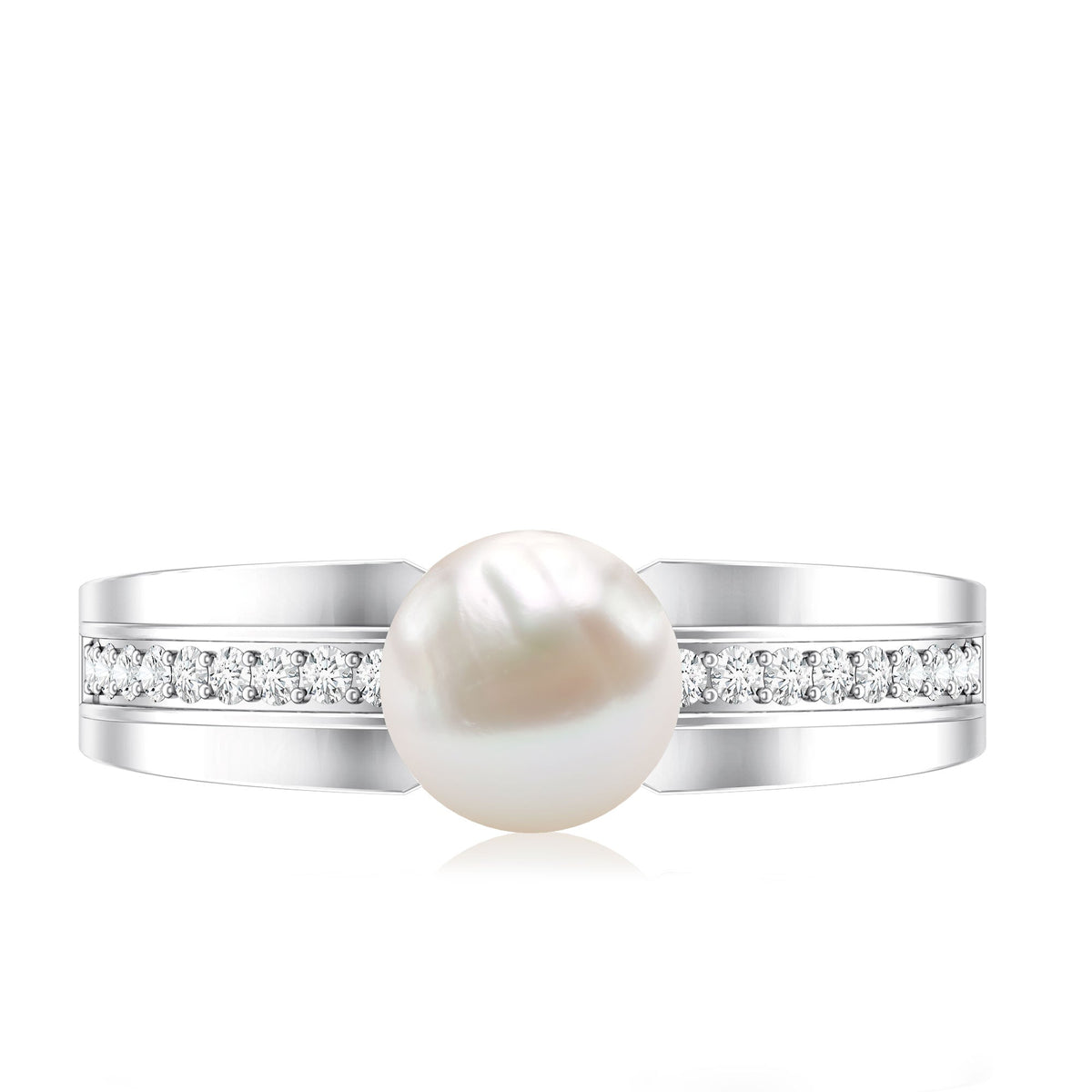 2 Carat Freshwater Pearl Engagement Ring with Diamond for Women