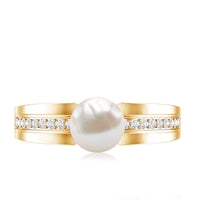 2 Carat Freshwater Pearl Engagement Ring with Diamond for Women