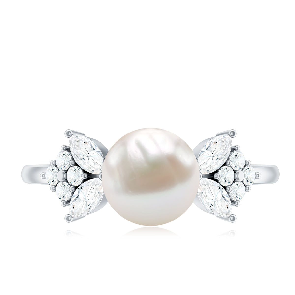 Nature-inspired 3-carat freshwater pearl engagement ring with diamonds by Rosec Jewels, featuring intricate design and elegant craftsmanship.