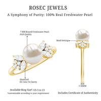 Rosec Jewels Nature-Inspired 3 Carat freshwater pearl engagement ring with diamond accents, showcasing elegant craftsmanship.