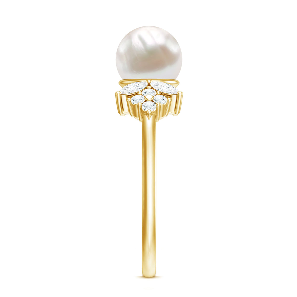Nature-inspired 3-carat freshwater pearl engagement ring with diamond accents, crafted by Rosec Jewels.